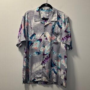 Tommy Bahama Men’s Gray Watercolor 100% Silk Tropical Short Sleeve Shirt Sz L